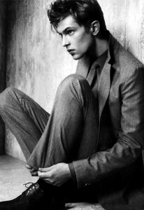 Black and white photo of a male model