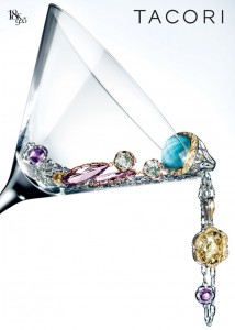 Tacori logo above a martini glass filled with Tacori jewelry