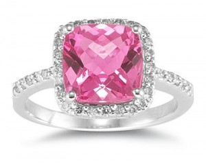 Pink square diamond engagement ring