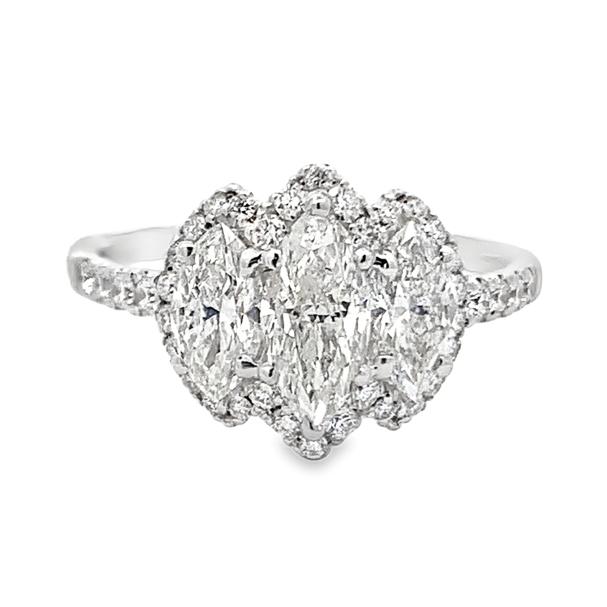 Norman Silverman 18K White Gold 3-Stone Marquise Engagement Ring