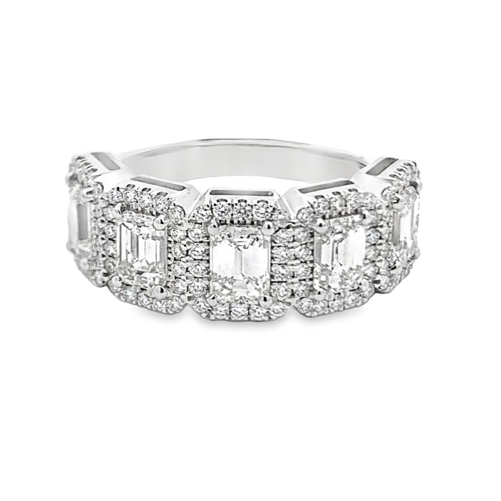 Norman Silverman 18K White Gold 5-Stone Halo Band