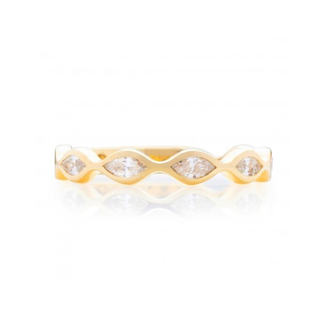 14K Yellow Gold Marquise Diamond Wave Anniversary Band