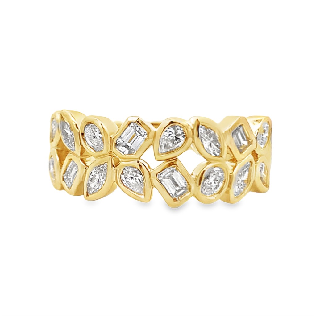 14K Yellow Gold Two Row Bezel Diamond Anniversary Band