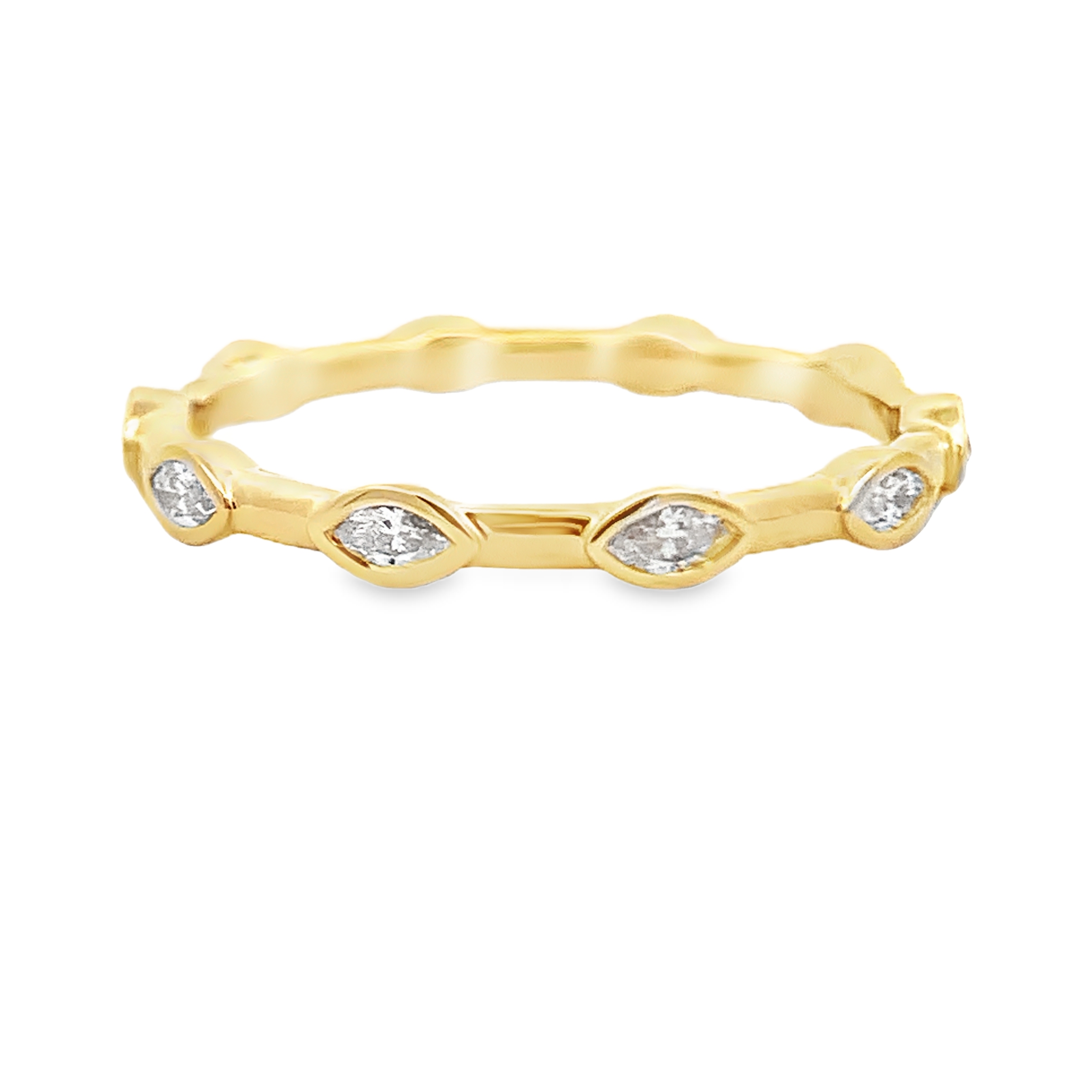 14K Yellow Gold Bezel Marquise Station Diamond Band