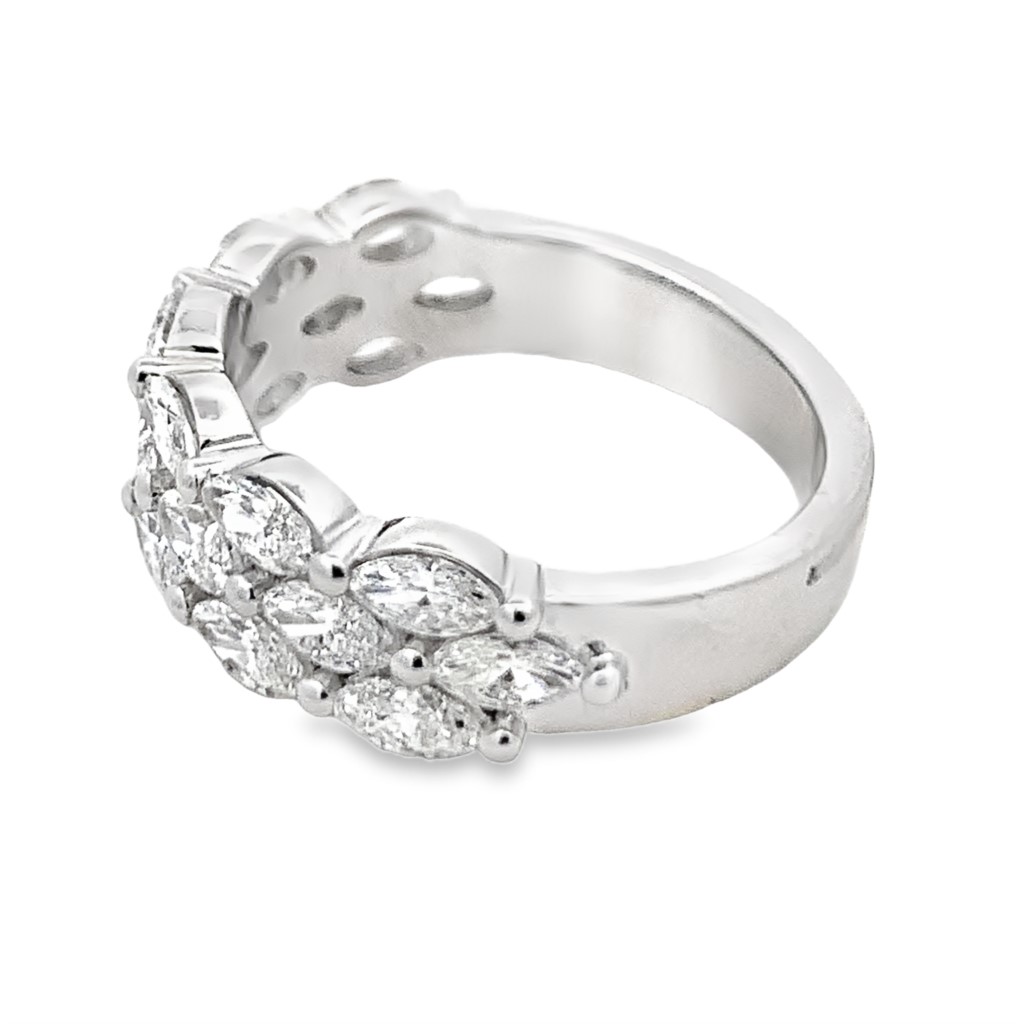 Norman Silverman 18K White Gold 3-Row Marquise Diamond Band