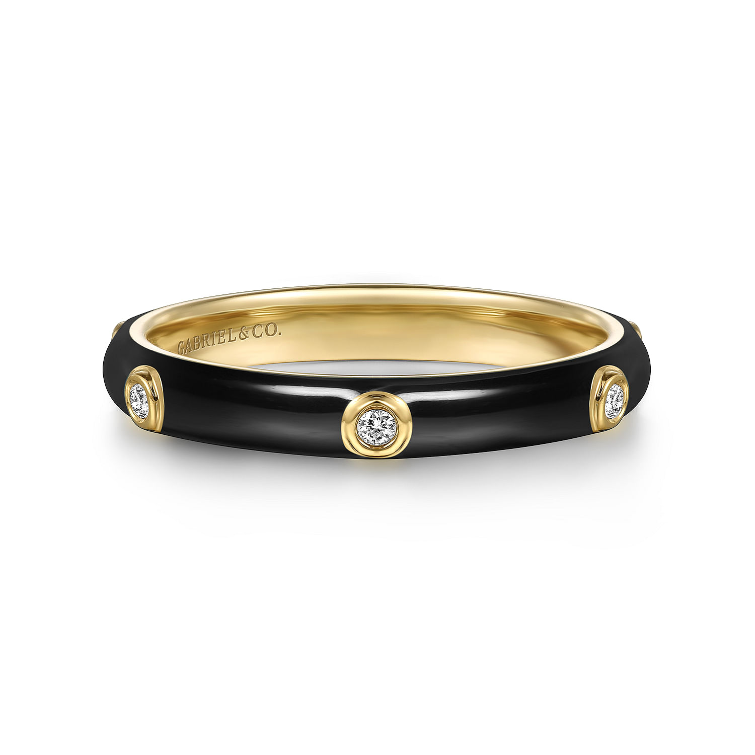 Gabriel & Co. 14K Yellow Gold Diamond and Black Enamel Ring