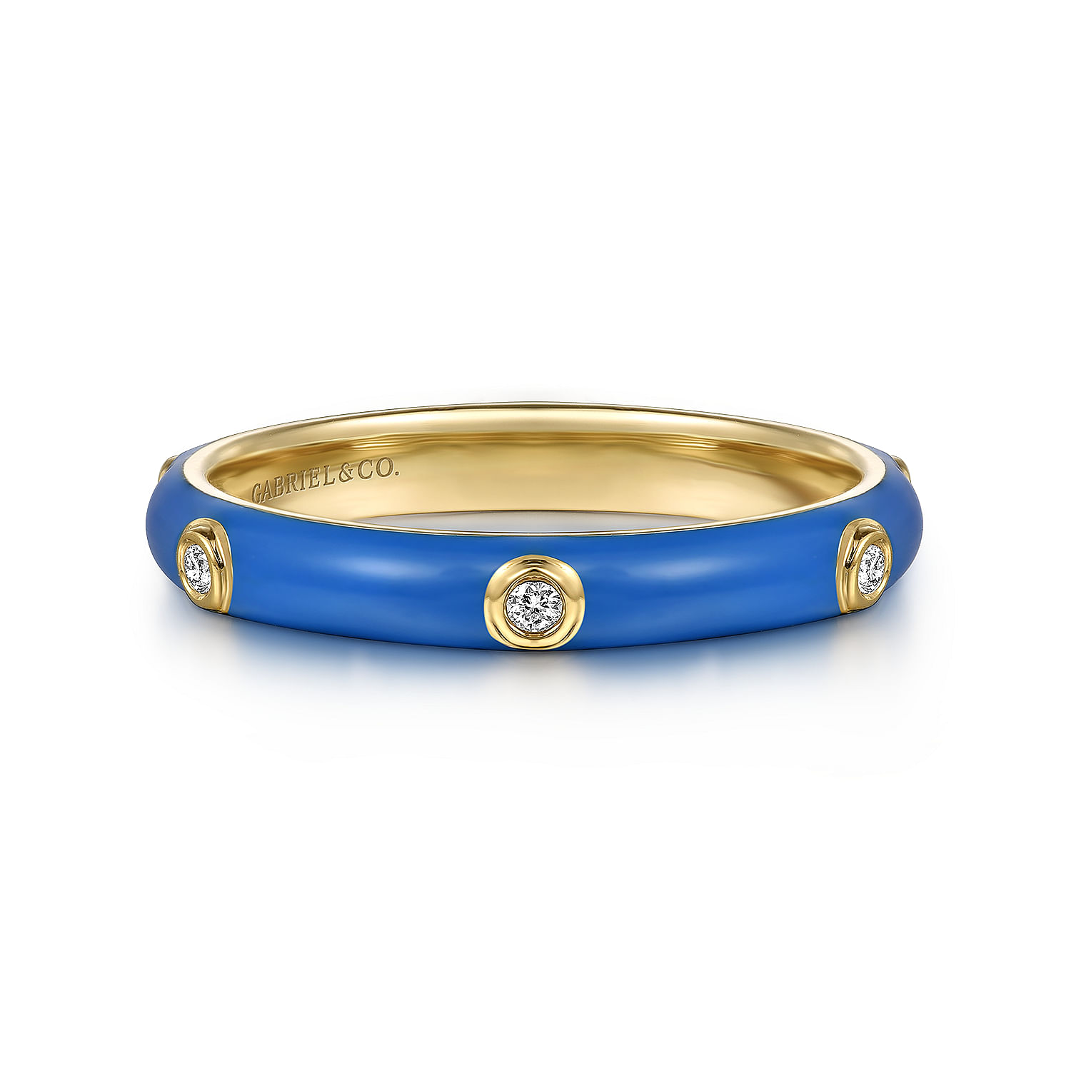 Gabriel & Co. 14K Yellow Gold Diamond and Blue Enamel Ring
