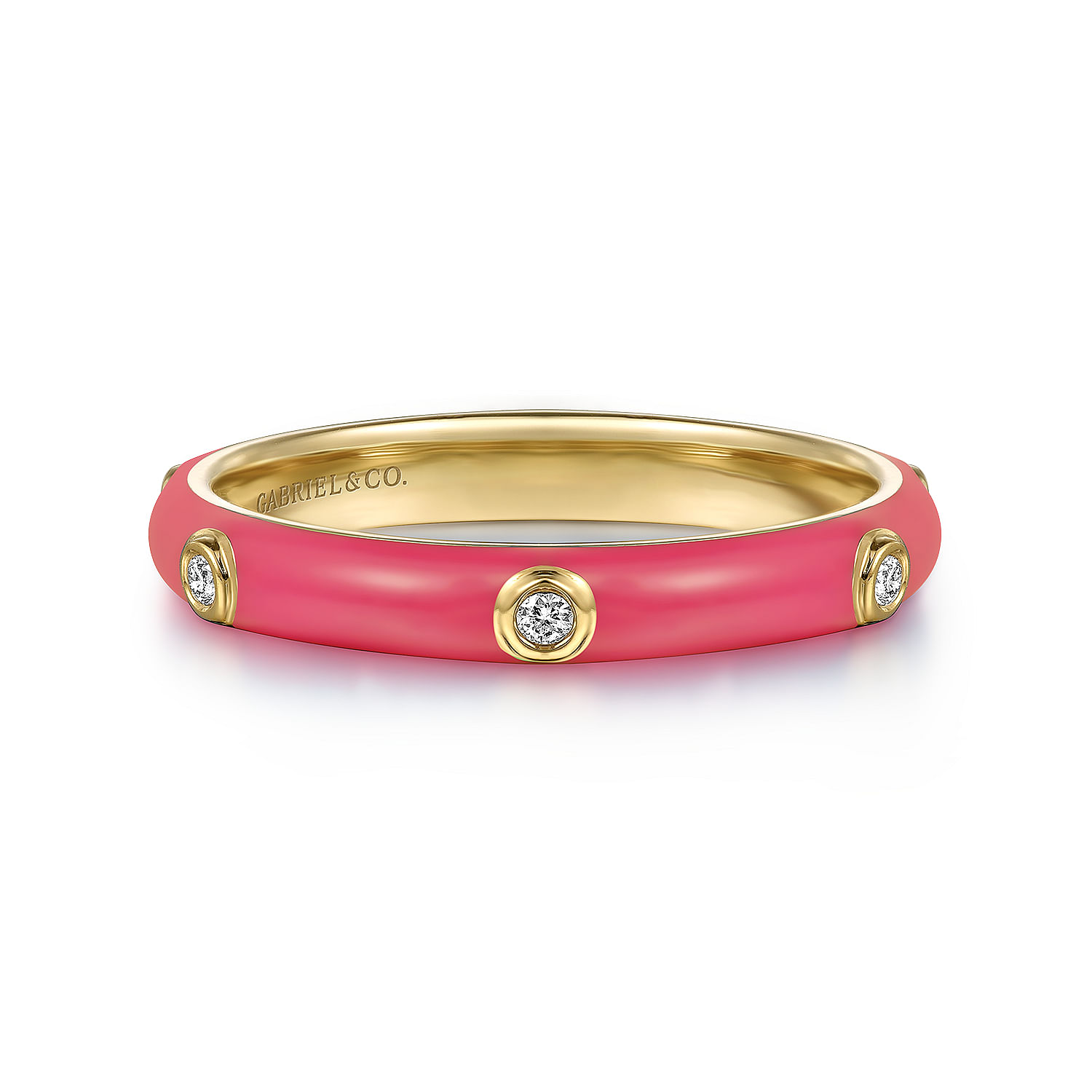 Gabriel & Co. 14K Yellow Gold Diamond and Pink Enamel Ring