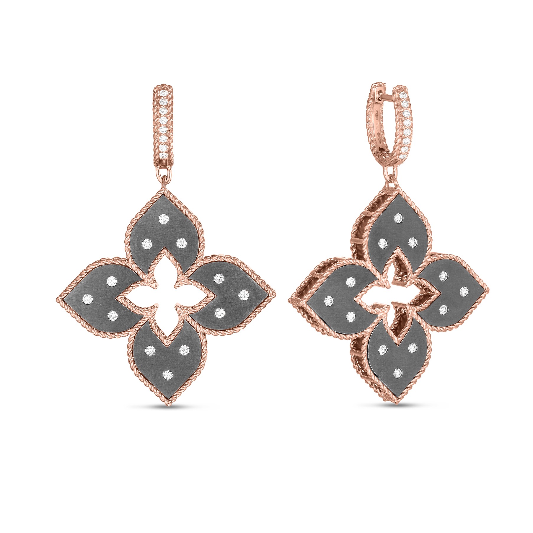 Roberto Coin 18K Rose Gold Venetian Princess Diamond & Grey Titanium Large Drop Earrings