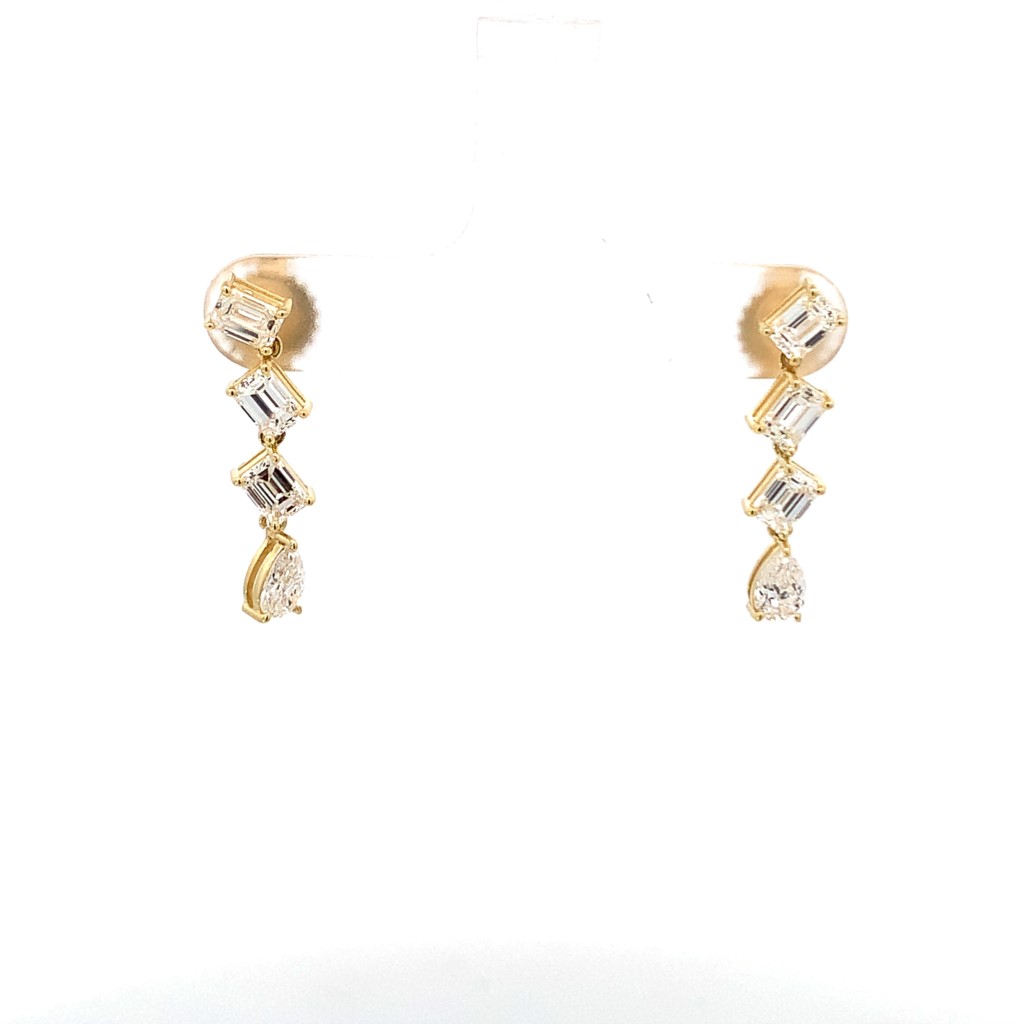 Norman Silverman 18K Yellow Gold Diamond Earrings with 6 Emerald Cut Diamonds 1.82 CTW and 2 Pear Shaped Diamonds 0.61 CTW G VS
