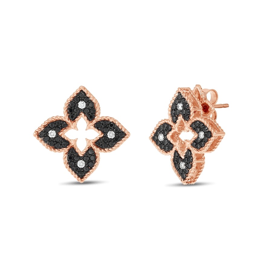 Roberto Coin 18K Rose Gold Black & White Diamond Petite Venetian Princess Earrings with Black & White Diamonds 0.71 Tcw