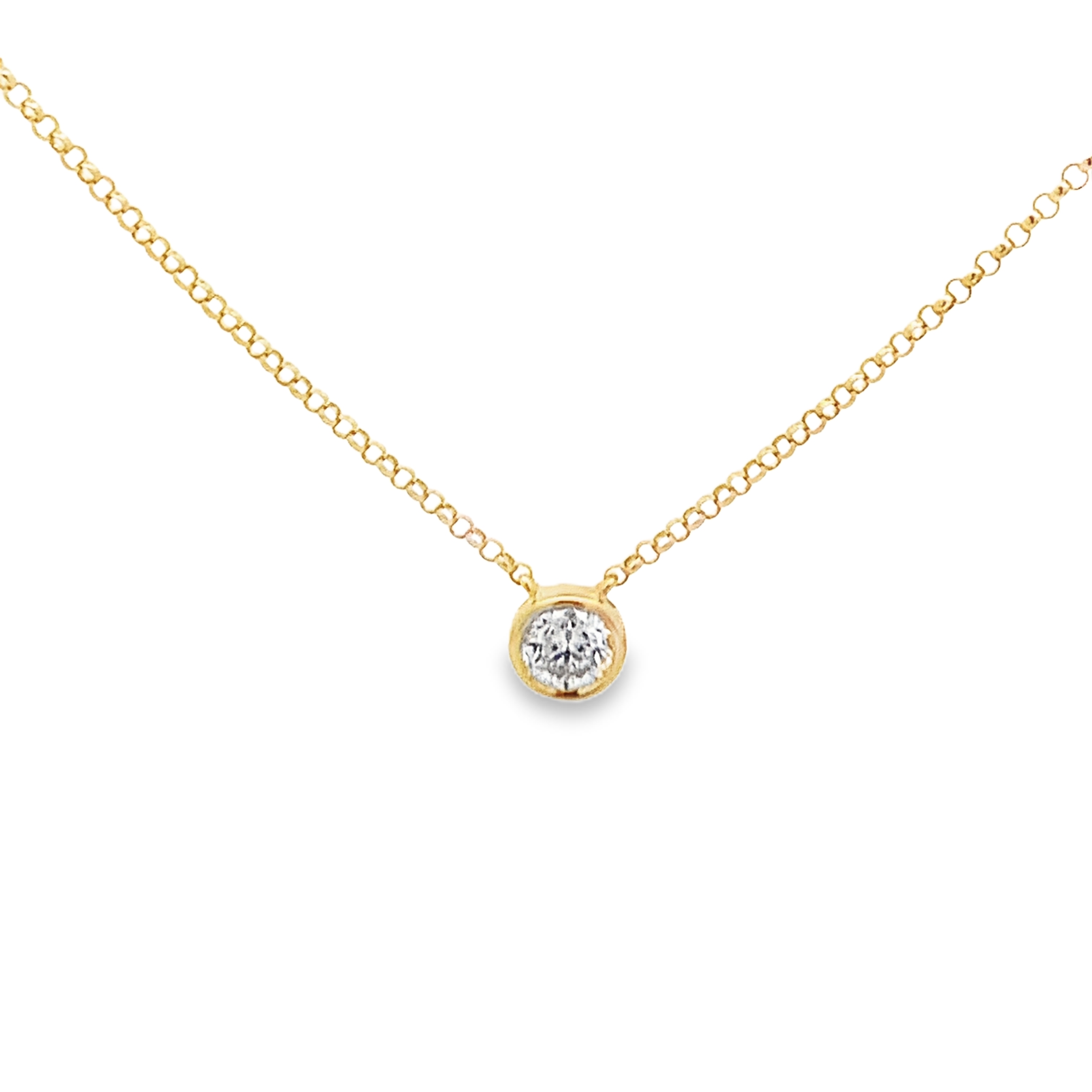 14K Yellow Gold 1/4 Carat Bezel Diamond Solitaire Necklace