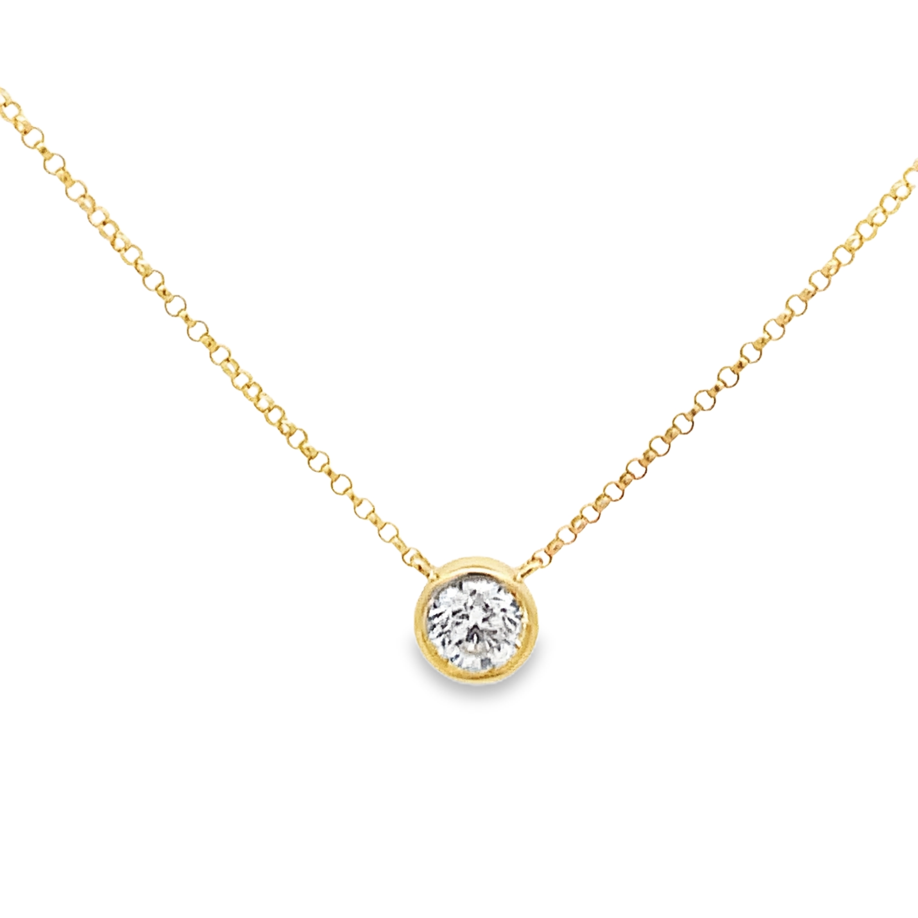 14K Yellow Gold 1/2 Carat Bezel Diamond Solitaire Necklace
