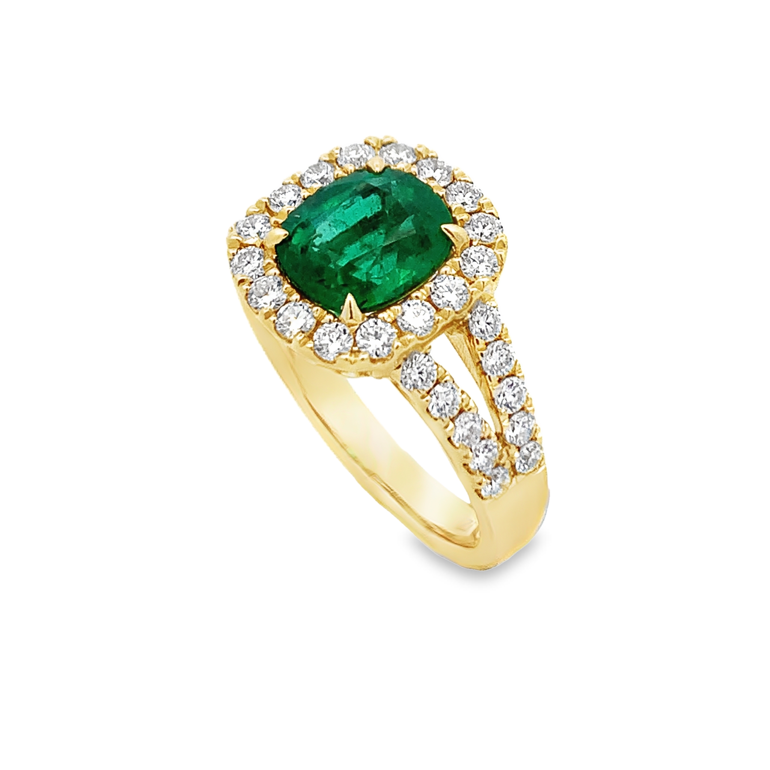 14K Yellow Gold Emerald Halo Ring