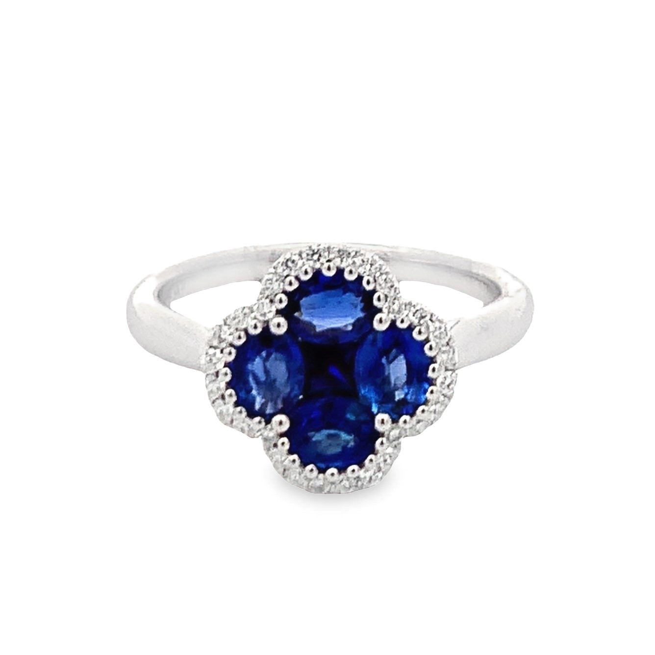 14K White Gold Sapphire and Diamond Cluster Ring