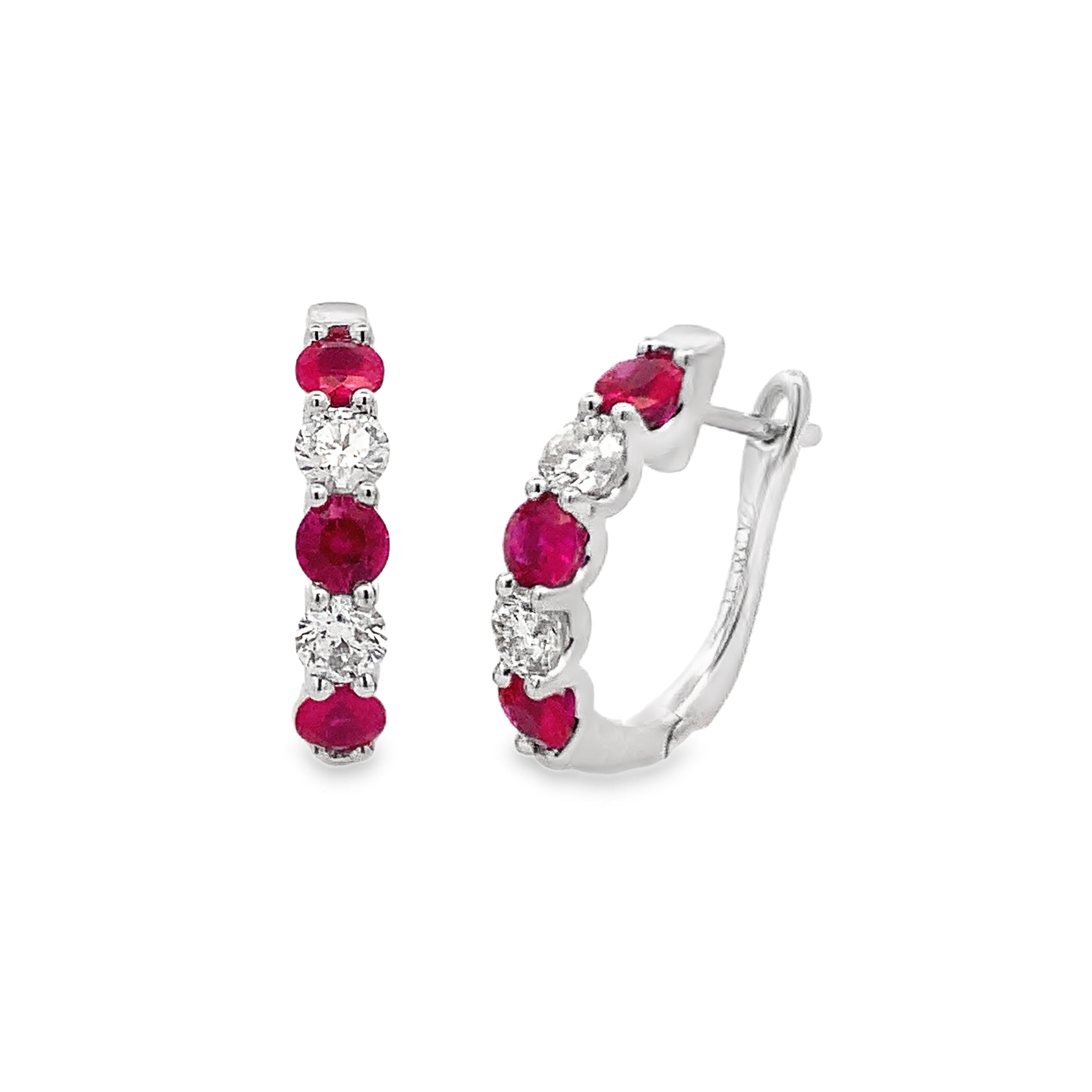 14K White Gold Ruby and Diamond Hoops