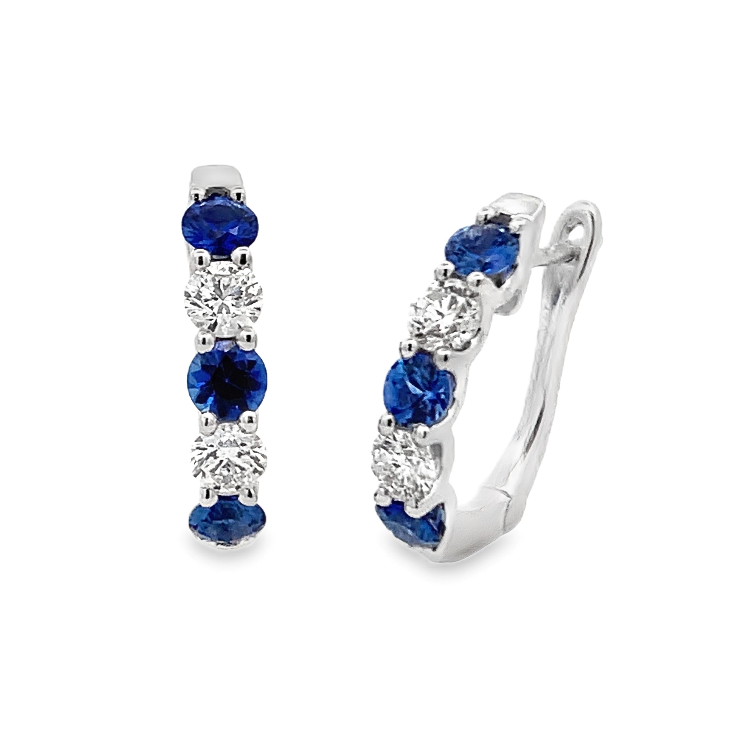 14K White Gold Sapphire and Diamond Hoops