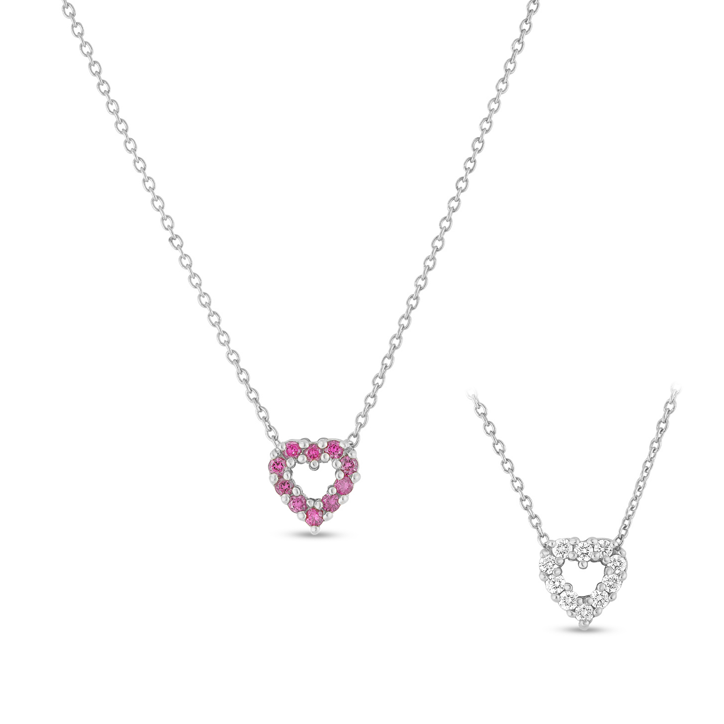 Roberto Coin 18K White Gold Pink Sapphire and Diamond Reversible Heart Pendant