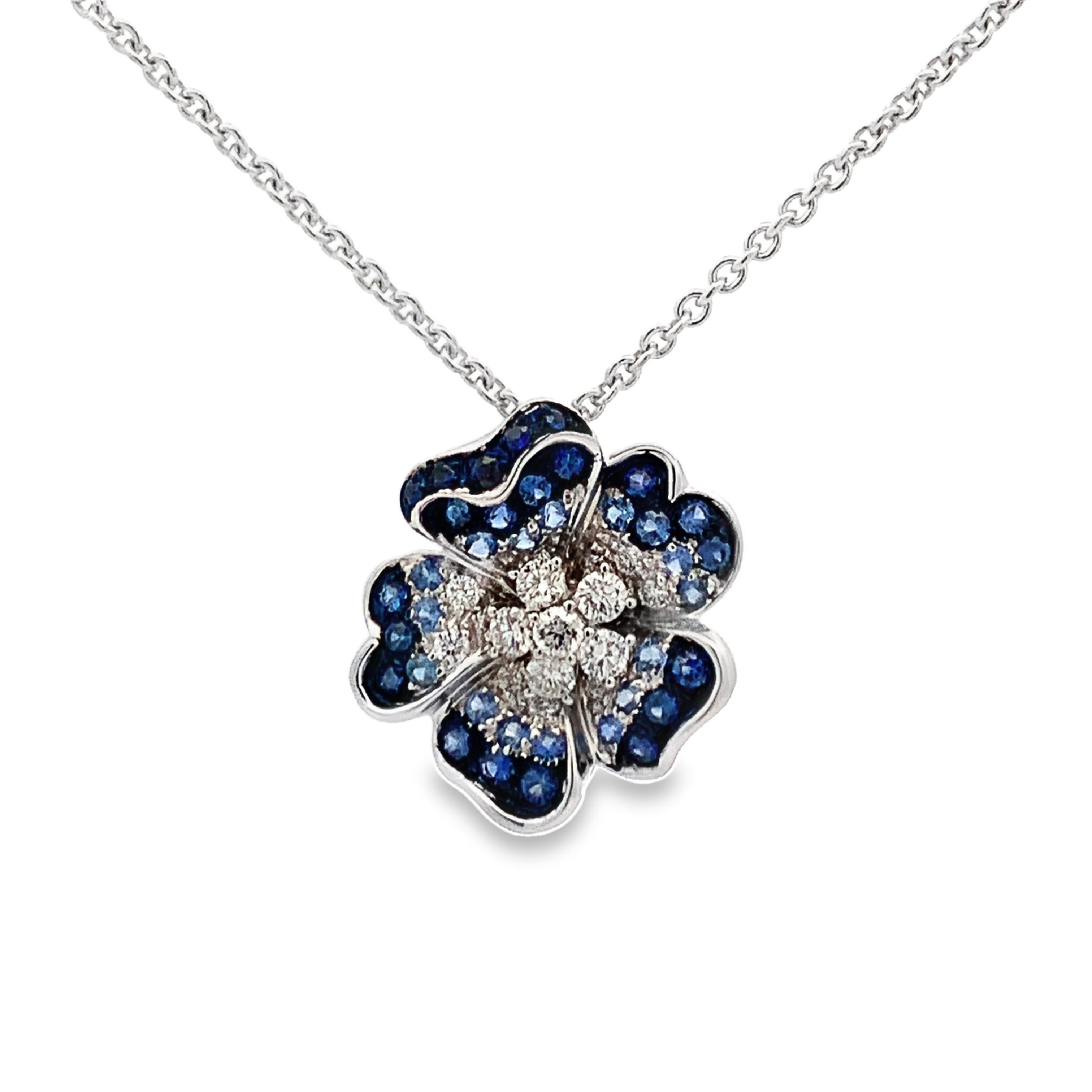 Leo Pizzo 18K White Gold Blue Sapphire & Diamond Flower Pendant