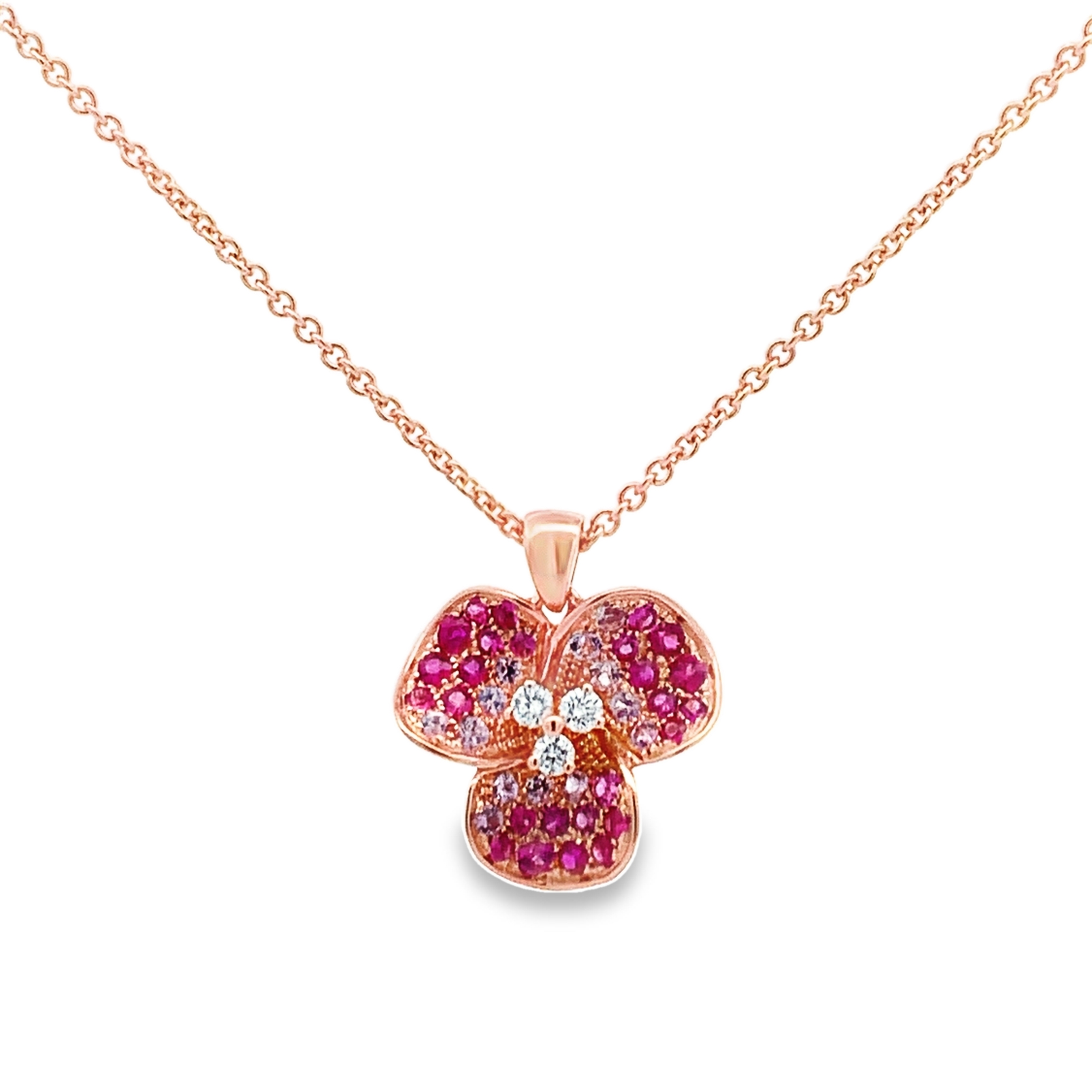 Leo Pizzo 18K Rose Gold Pink Sapphire Flower Pendant Necklace