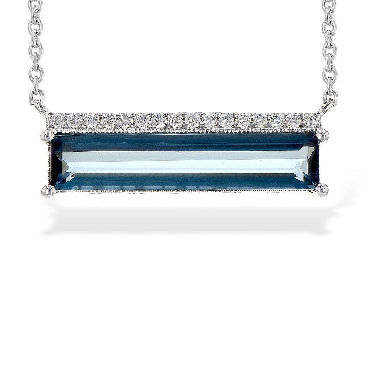 Allison Kaufman 14K White Gold Blue Topaz Bar Necklace