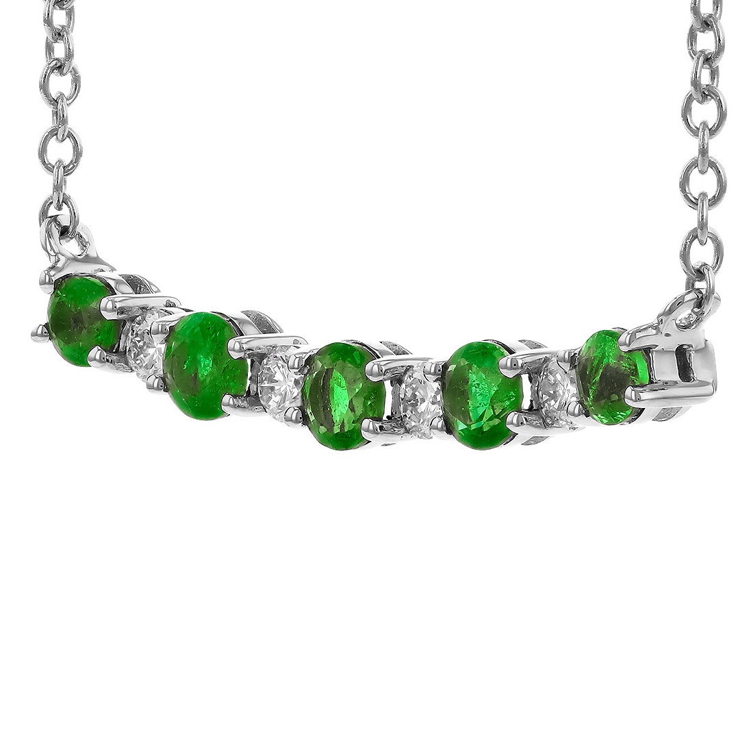 Allison Kaufman 14K White Gold Emerald and Diamond Bar Necklace