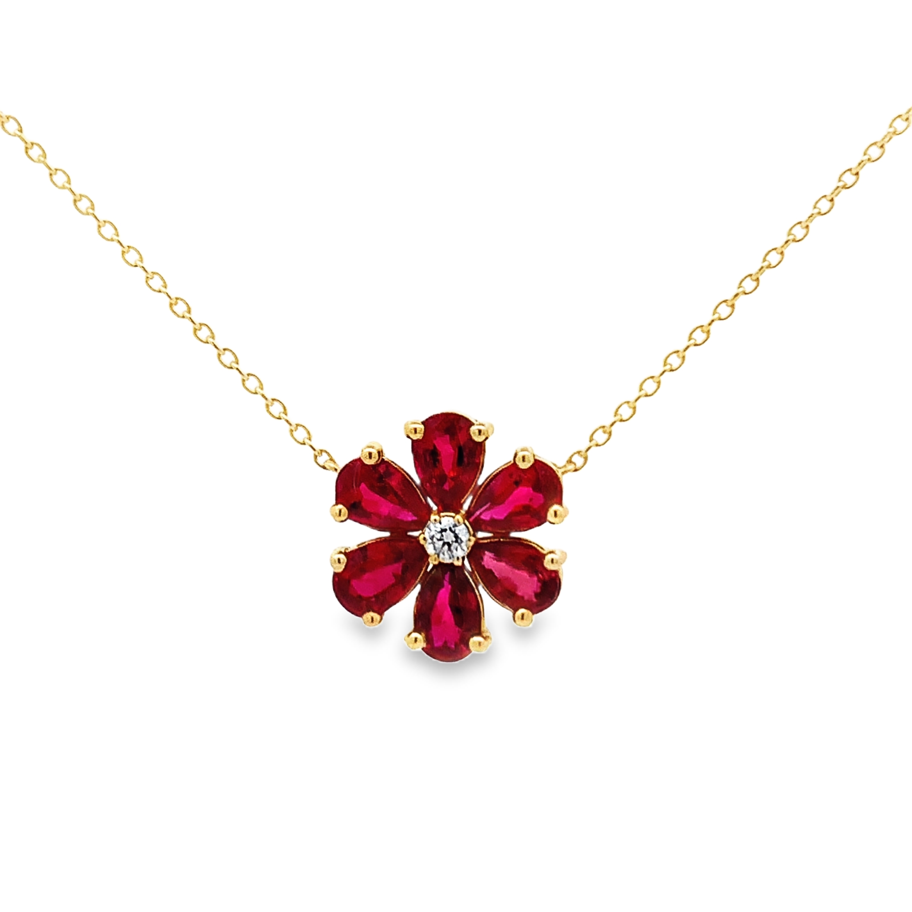 Norman Silverman 18K Yellow Gold Ruby Flower Necklace