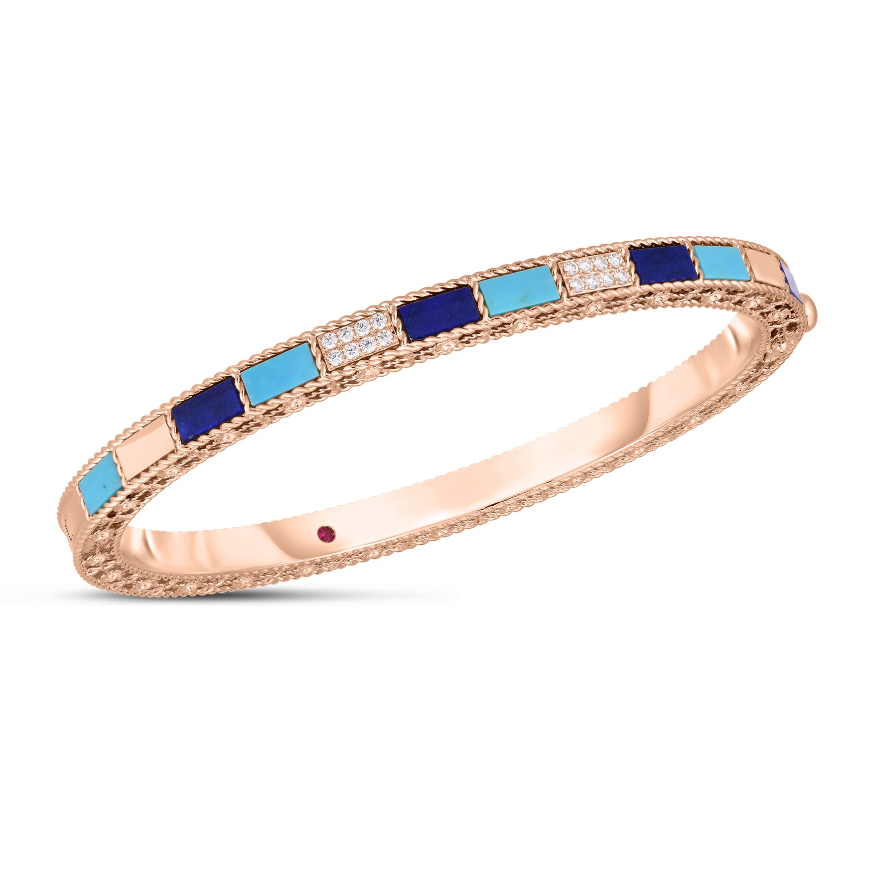 Roberto Coin 18K Rose Gold Diamond, Lapis and Turquoise Alternating Mosaic Bangle Bracelet