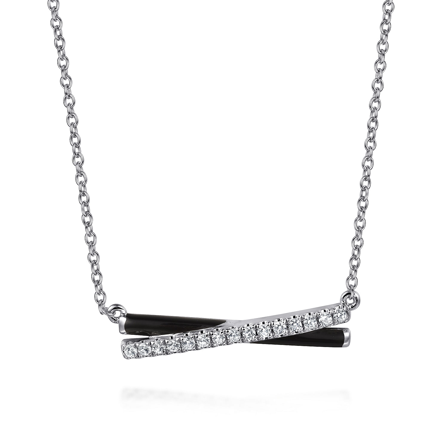 Gabriel & Co. Sterling Silver White and Black Criss Cross Bar Necklace