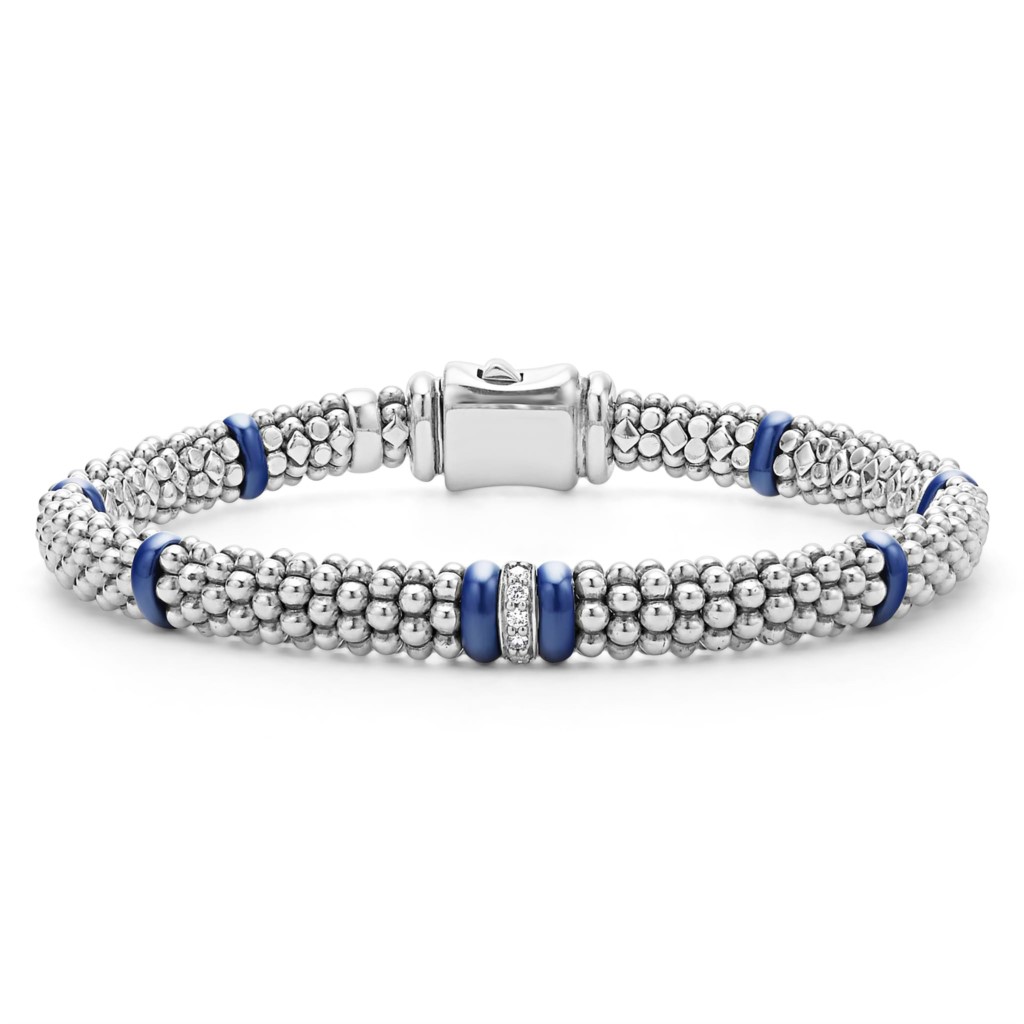 Lagos Sterling Silver Caviar Blue Ceramic Rope Bracelet