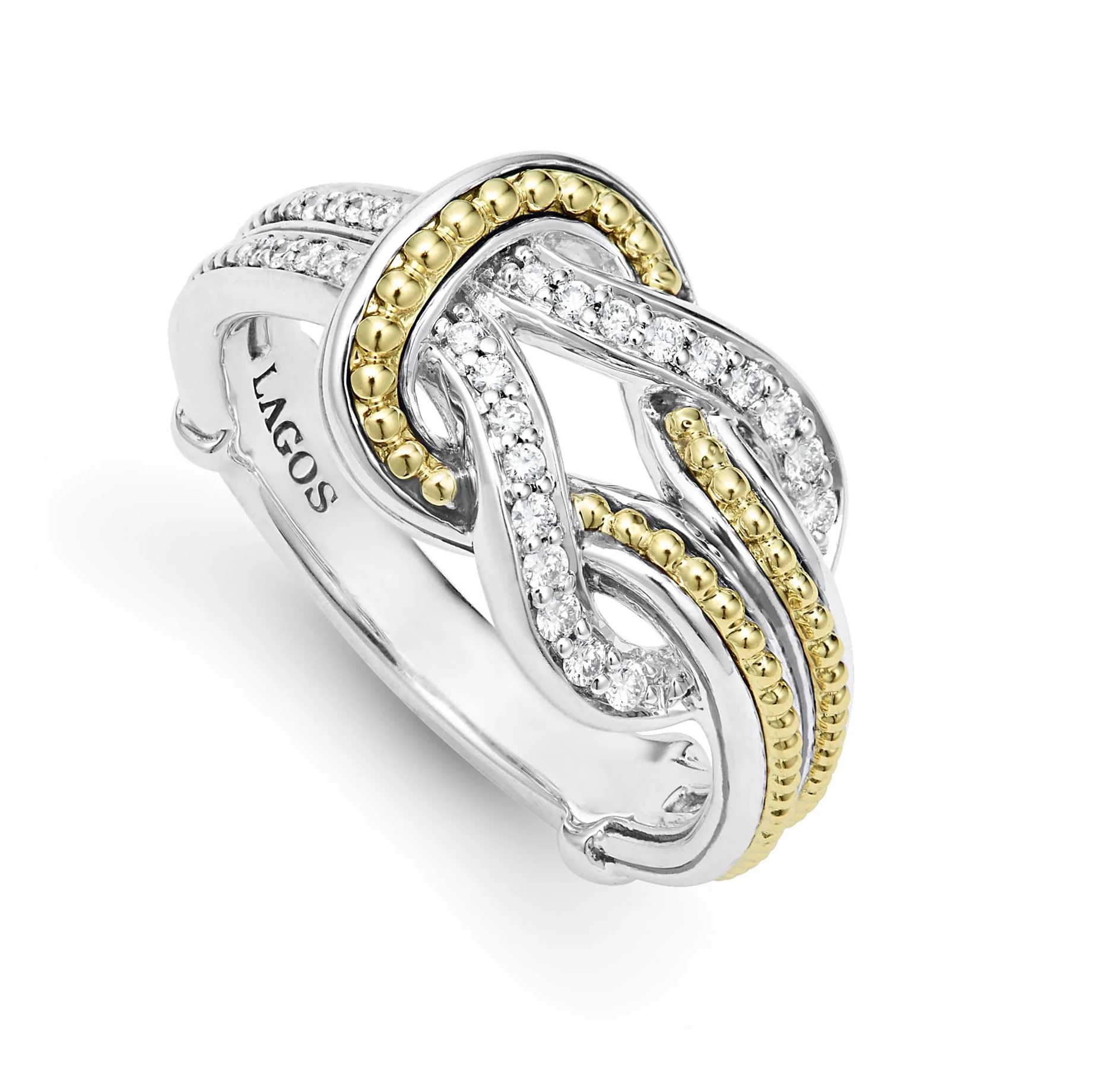 Lagos Sterling Silver & 18K Newport Diamond Knot Ring