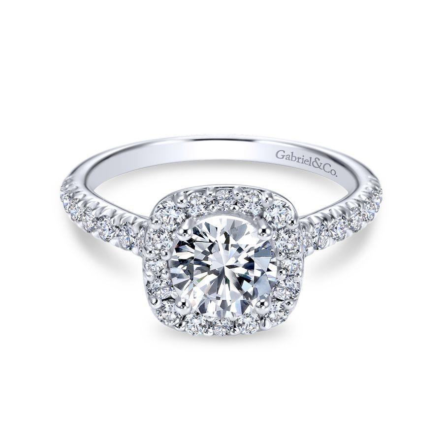 14K White Gold Cushion Halo Round Diamond Engagement Ring - ER6872W44JJ