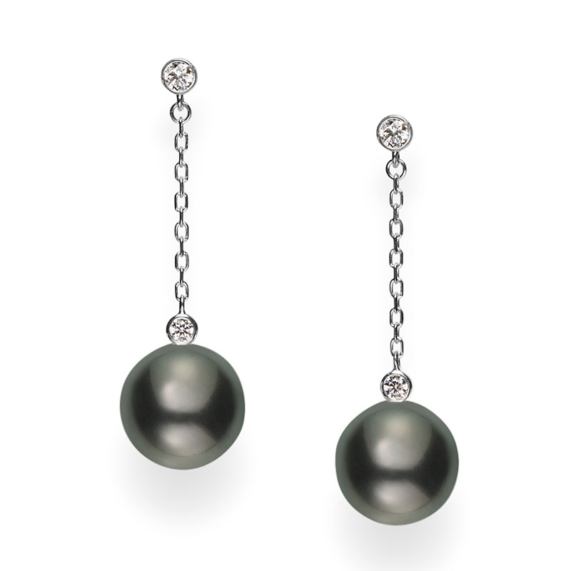 Mikimoto White Gold Black South Sea Pearl Earrings 10Mm A+ With 4 Round ...